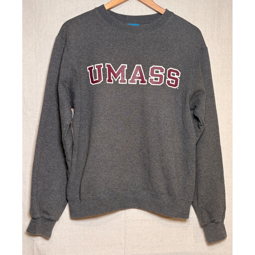 Champion UMASS Eco Fleece‎ Sweatshirt Mens Small Grey Crewneck Pullover Y2K